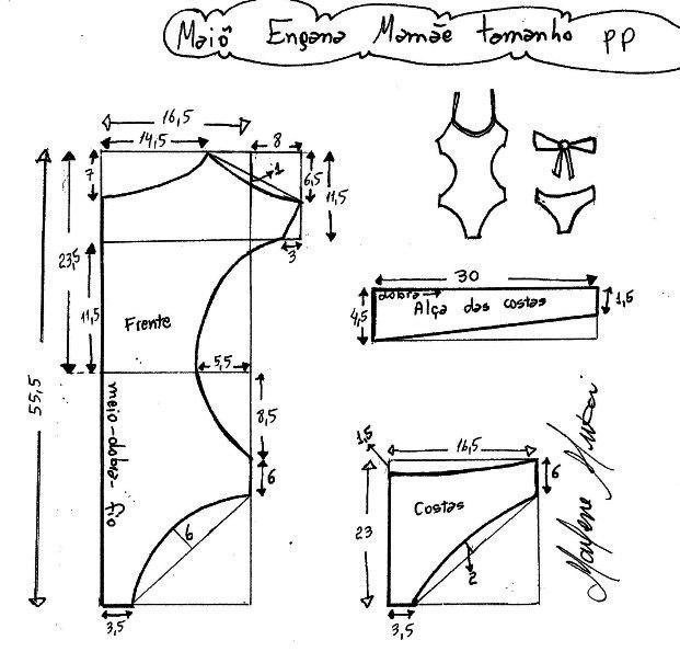 Выкройки слитного купальника с вырезами  размер