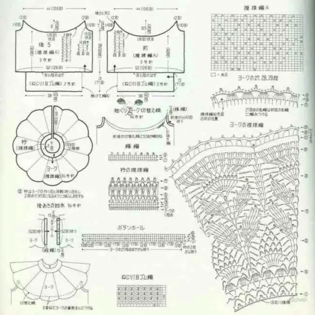 Летняя кофточка с круглой кокеткой крючком схема