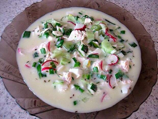 Окрошка мясная на сыворотке с горчицей Окрошка мясная на сыворотке с горчицей
