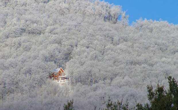 домик в лесу, снежные пейзажи