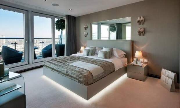 Дизайн спальни с кроватью с Led подсветкой