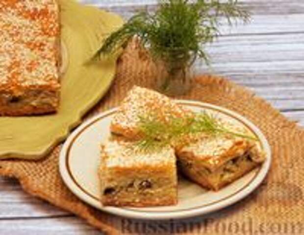 Фото к рецепту: Песочный пирог с грибами и сыром