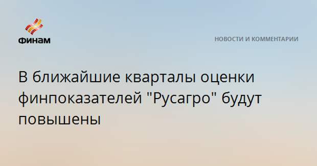 В ближайшие кварталы оценки финпоказателей "Русагро" будут повышены