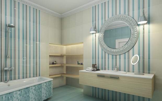 Bahtroom Blue Tile Round Mirror