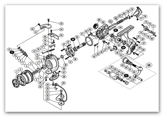 Кинематические схемы катушек shimano