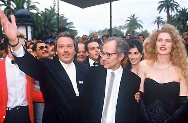 Ален Делон и Жан-Люк Годар на Каннском кинофестивале в 1990 году. Фотографии со съёмок, актеры, кинематограф, режиссеры