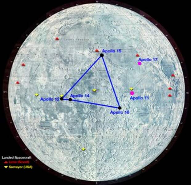 Схема размещения сейсмометров на Луне