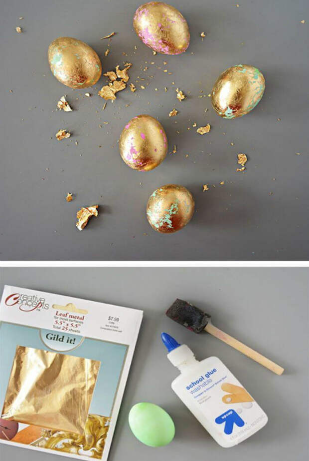 Декор яиц с помощью золотой фольги.