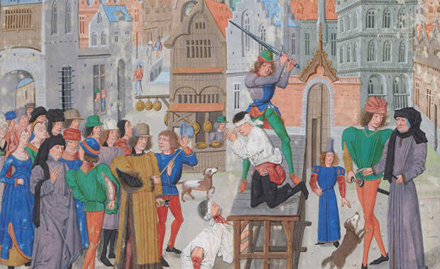 Публичная казнь. Миниатюра из "Хроник Фруассара", XV век