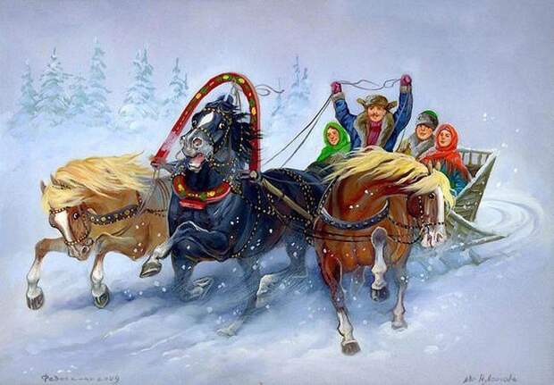 Русская зима Русская зима. Федоскинская лаковая миниатюра.