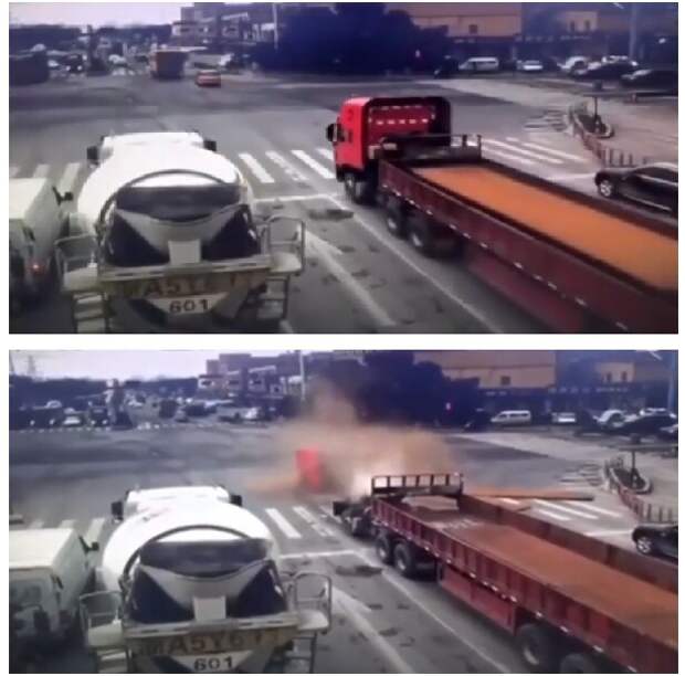 Кабина срезана стальным листом в момент торможения