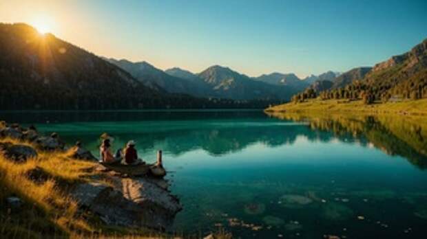 Туристы на озере / Изображение сгенерировано ИИ FusionBrain.AI от Sber AI / amic.ru