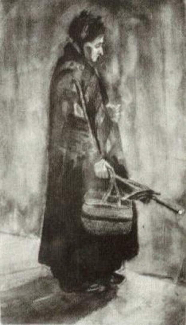 Woman with Shawl, Umbrella and Basket. Винсент Ван Гог (1853-1890)