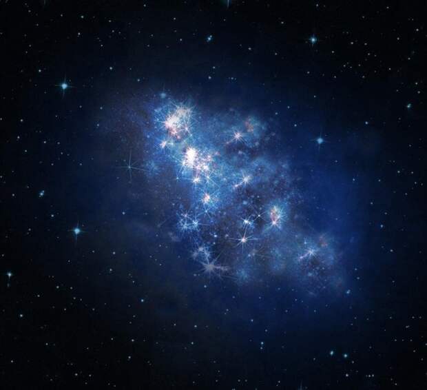 Галактика, известная по каталожному имени z8_GND_5296. Свет из галактики идет до нас около 1,3 млрд. лет. Телескопы "Хаббла" и обсерватории Кека, которые засекли галактику почти одновременно, "увидели" ее в инфракрасном свете космос, красота, планета, рисунки, художники