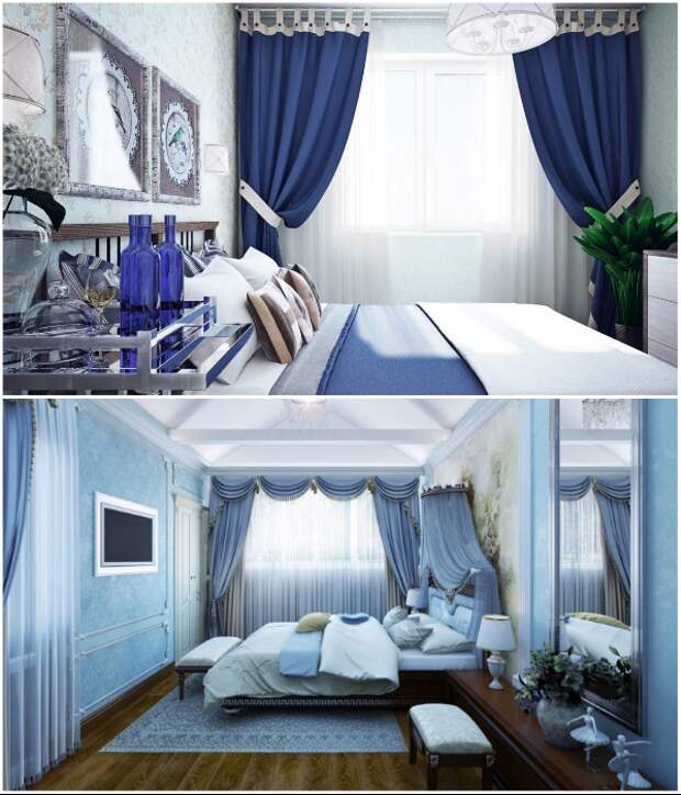При создании монохромных интерьеров с использованием сине-голубой палитры лучше использовать контраст. | Фото: mydizajn.ru/ DizajnInfo.Ru.