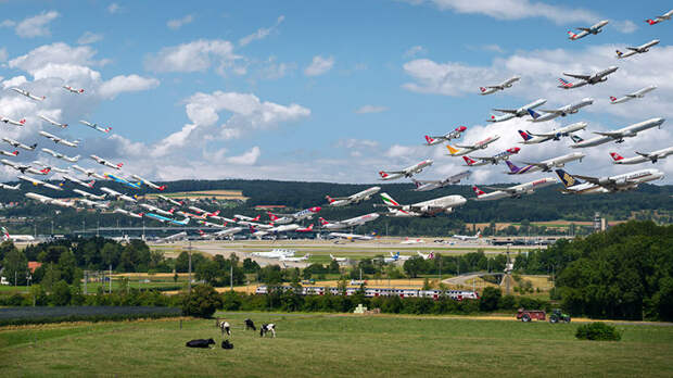 9. Аэропорт Цюриха (ZRN), ВПП 28 и 16 аэропорты мира, самолеты, фотограф Майк Келли, фотографии самолетов