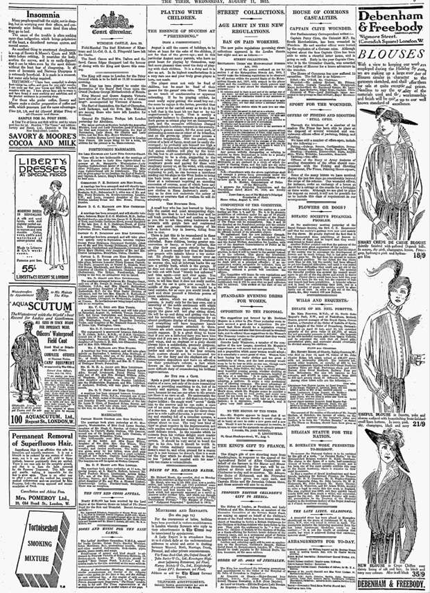 Газета The Times от 11 августа 1915 года. 