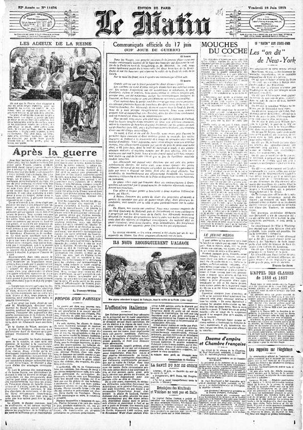 Газета Le Matin от 18 июня1915 года