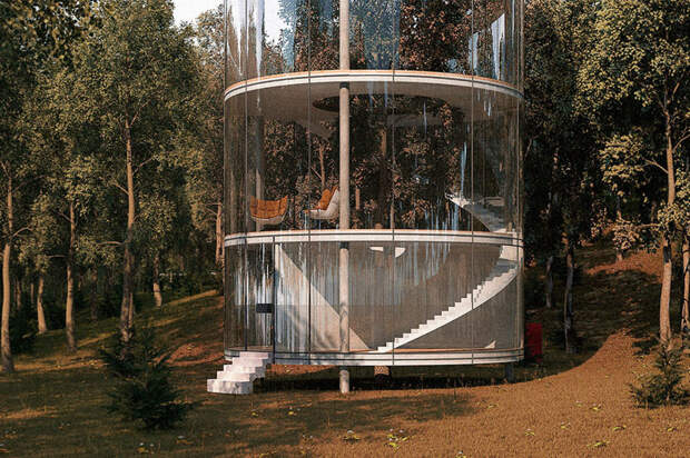 Казахский дизайнер спроектировал потрясающий стеклянный дом в виде... трубы вокруг дерева архитектор, дизайнер, дом, казахстан