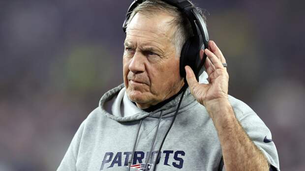 bill belichick wearing a grey sweatshirt