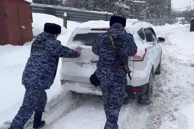 Росгвардейцы помогли двум водителям во время снегопада в Туле