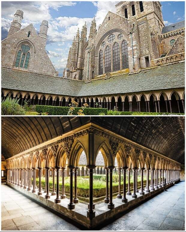 Впечатляющая архитектура католический святыни аббатства Мон-Сен-Мишель (Франция). 