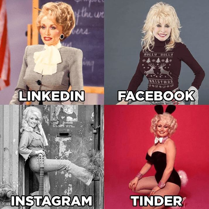Linkedin, Facebook, Instagram, Tinder