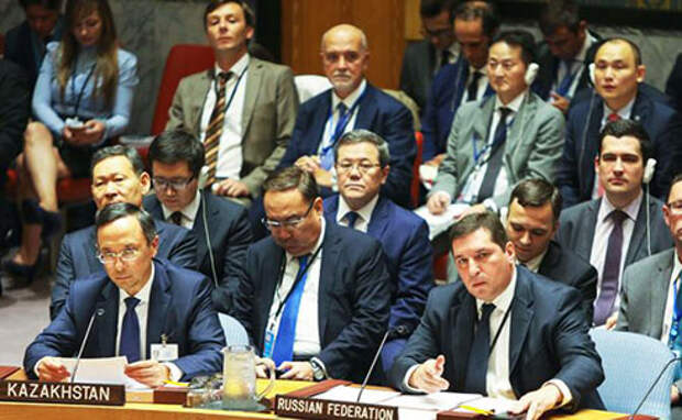 представители Российской Федерации и Казахстана на заседании Совета Безопасности в Организации Объединенных Наций. (Фото: Zuma / ТАСС)