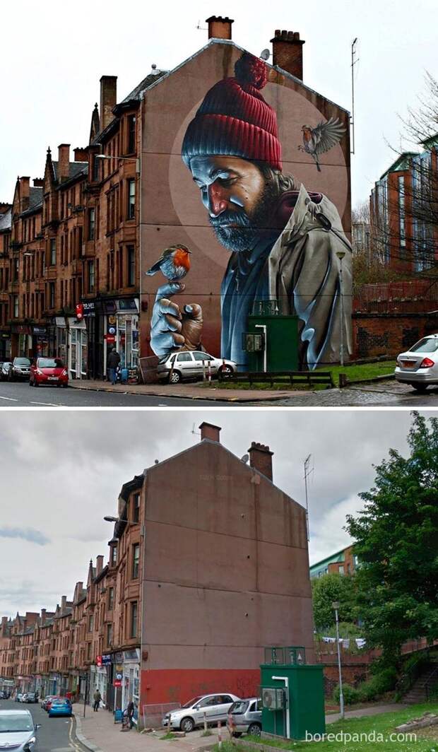 преображение домов до и после, дома до и после стрит-арта, работы уличных художников