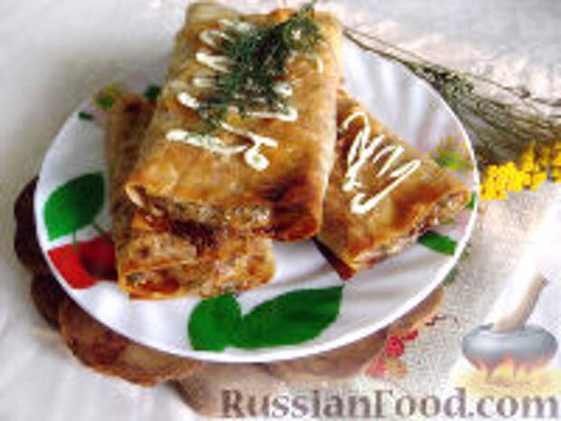 Фото к рецепту: Лаваш с курицей (в духовке)