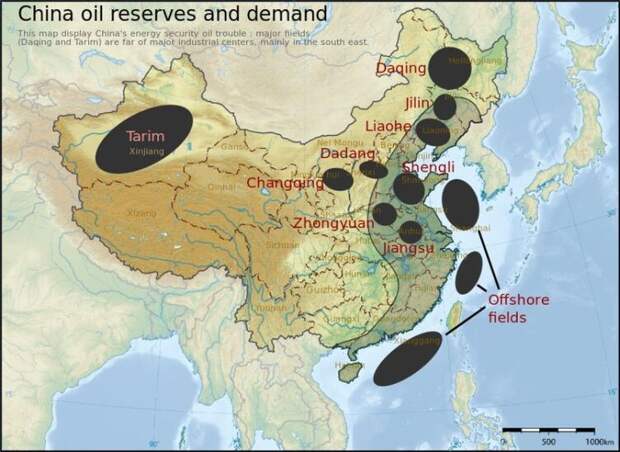 Главные нефтегазовые месторождения Китая