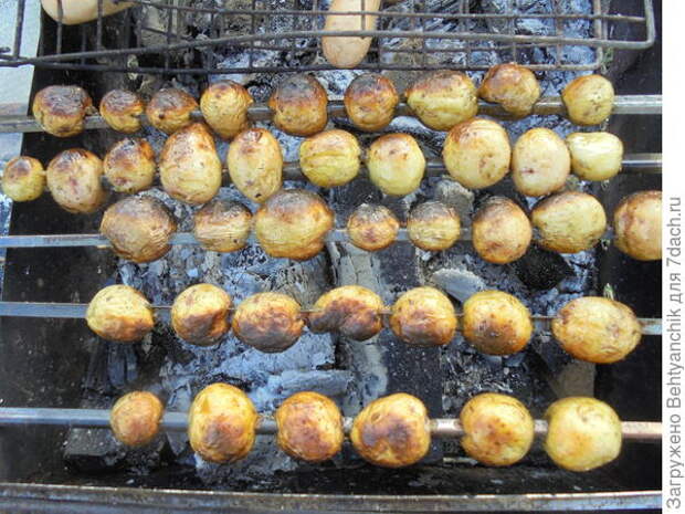 Нанизали на шампура.. Картошка готовится
