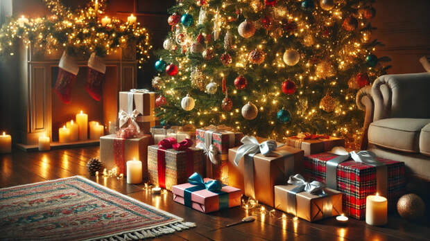 Новогодняя елка. Подарки / Изображение сгенерировано нейросетью DALL-E / amic.ru