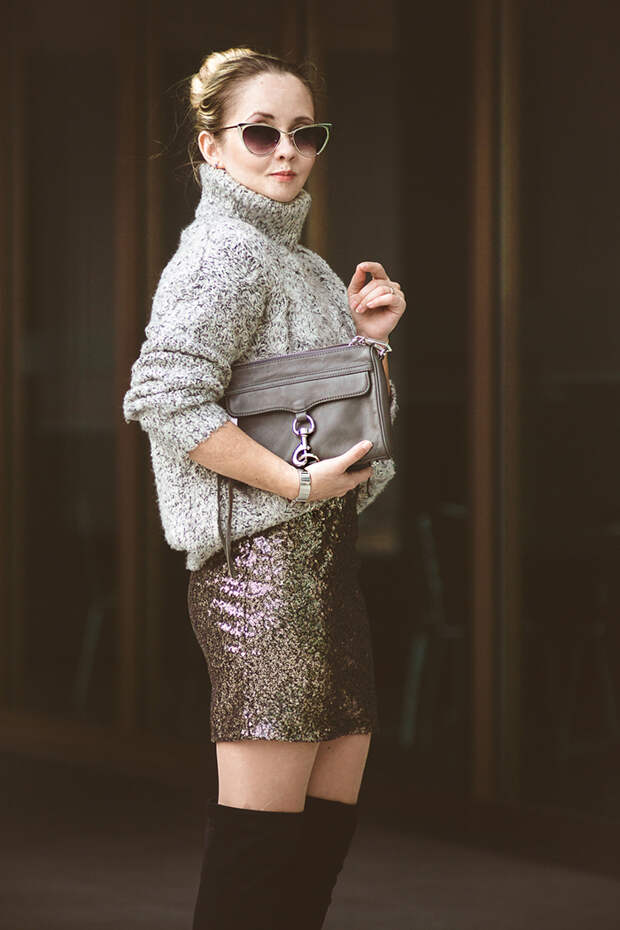 Olga choi fashion blogger myblondegal South Korea smart casual elegant Sheinside gold sequin dress gray Oasap neoprene coat Rebecca Minkoff bag Lulu's over-knee boots ZeroUV cateye retro sunglasses-06859