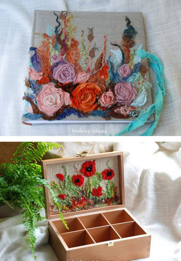 Простыми нитками и пряжей мастерица украшает вещи...