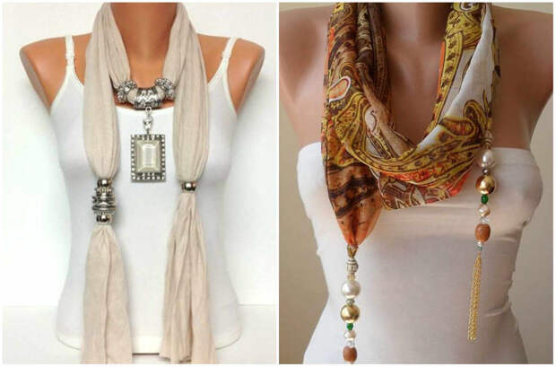 Ожерелье из шарфов и косынок: модно и стильно