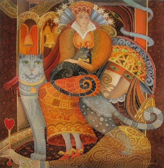 «Любимые коты». Роспись по шелку (батик). Автор: Любовь Тощева.