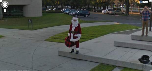 Санта Клаус на улице google, прикол, фото
