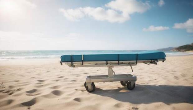 Туриста уносили на носилках с пляжа под удивленные взгляды отдыхающих