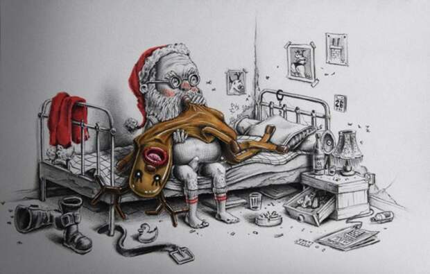 Неожиданный поворот. Санта Клаус в новогоднюю ночь. Автор: Pez.
