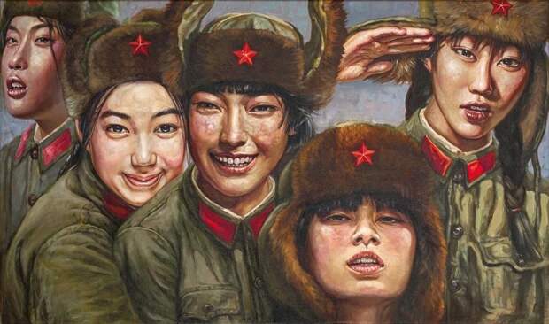 Китайские армейские девушки на картинах маслом от Ху Минь