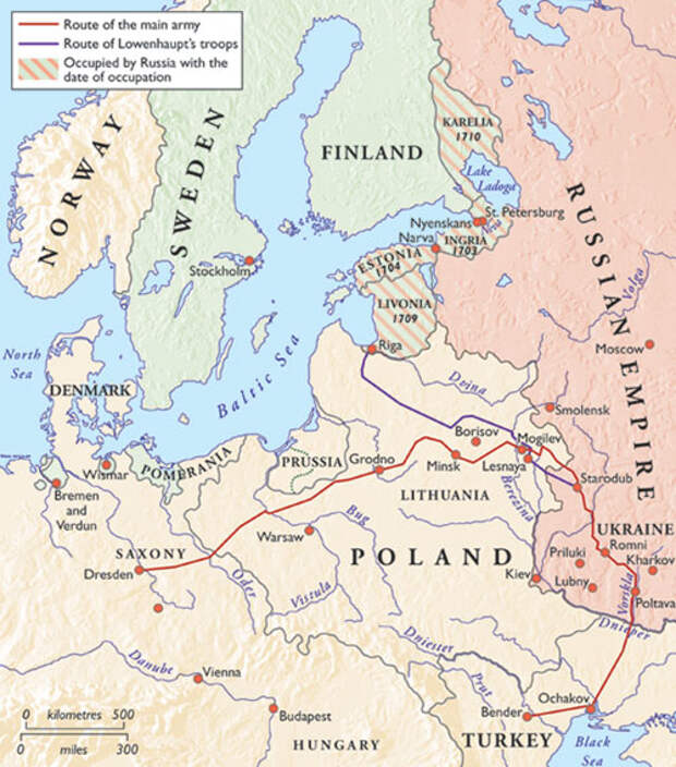 Продвижение шведской армии во время вторжения в Россию (1708-1709 гг.)