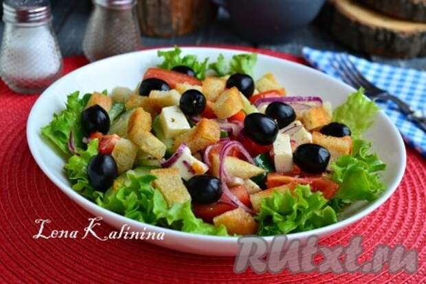 Рецепт греческого салата с сухариками