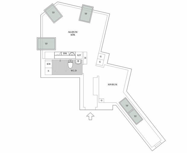 Стильный чердак: небольшая, но светлая мансардная квартира в Гетеборге (35 кв. м)
