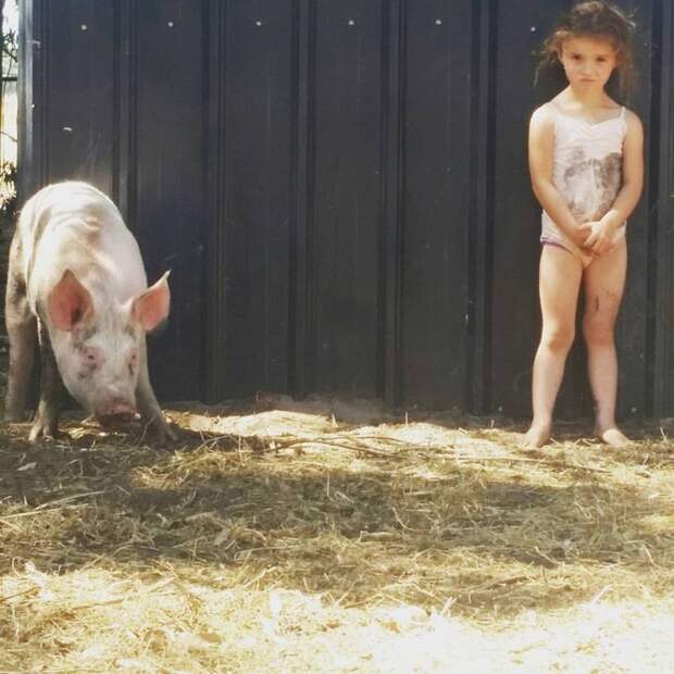 Эта маленькая девочка не знает жизни без животных дети, животные, милота
