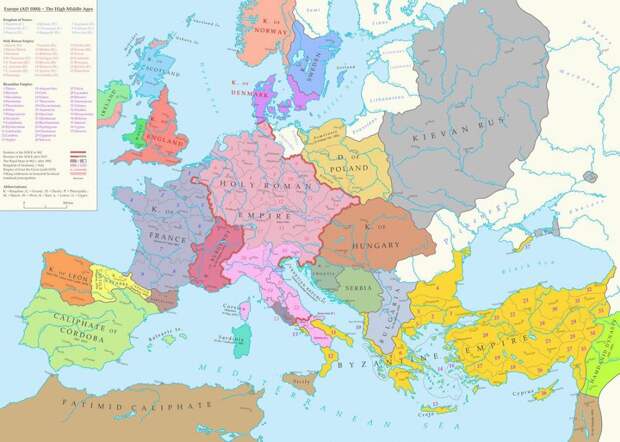 Карта Европы X века с изображением экспансии Киевской Руси (Источник: Freemanpedia)