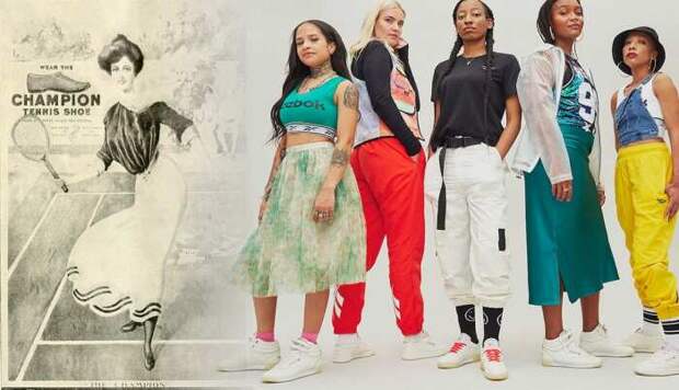 Слева направо: Винтажная реклама кроссовок для женщин (теннисная обувь). \ Кроссовки Reebok. \ Фото: facebook.com. Слева направо: Винтажная реклама кроссовок для женщин (теннисная обувь). \ Кроссовки Reebok. \ Фото: facebook.com.