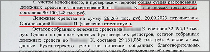 Фрагмент акта проверки Фонда Ройзмана* Минюстом // Фото документа предоставлены Царьграду источником
