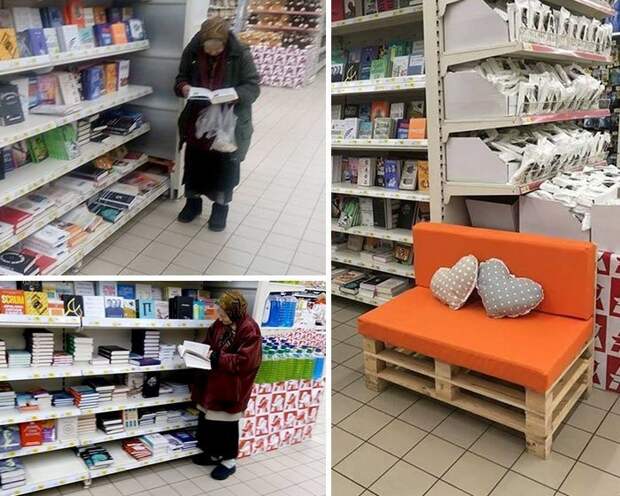 Эта бабушка ходит в супермаркет, чтобы почитать книги, и специально для нее поставили диванчик доброта, жизнь, история, люди, мир, фото, человечество