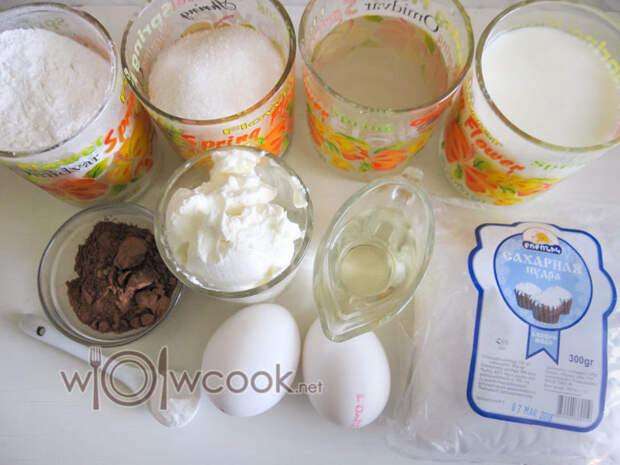 ингредиенты для шоколадного торта на сковороде
